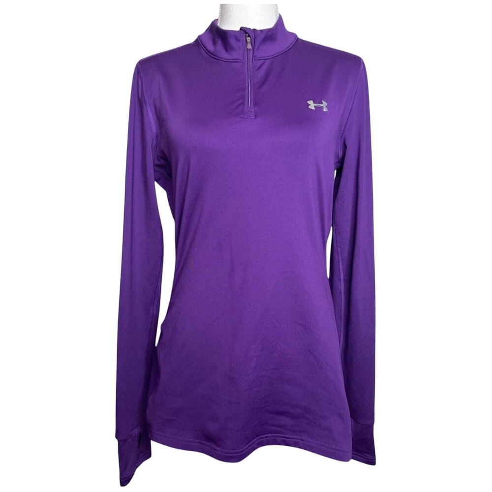 Under Armour Cold Gear Top Size Large Fitted Purple Zip Front Shirt Long Sleeve